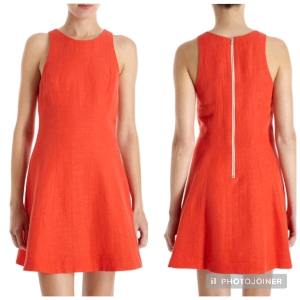 RAG & BONE Adeline Dress Size 6 Red Coral Sleeveless Cotton Linen Zip Women